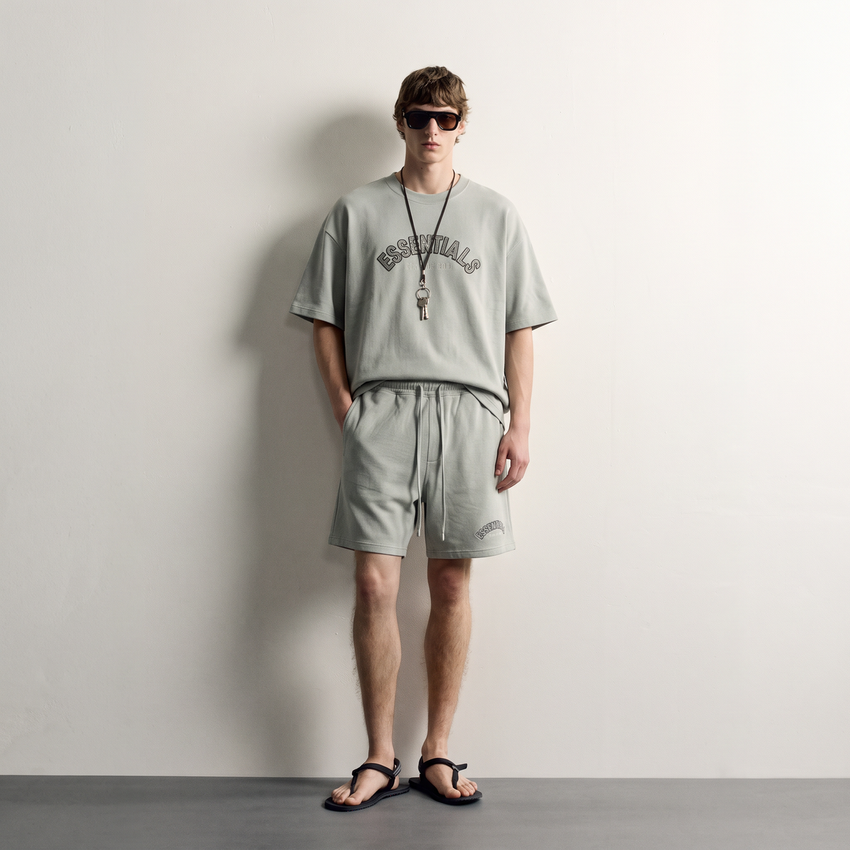 Fear of God | Essentials Men's Chenille Logo Oversized T-Shirt and Shorts Co-Ord Set