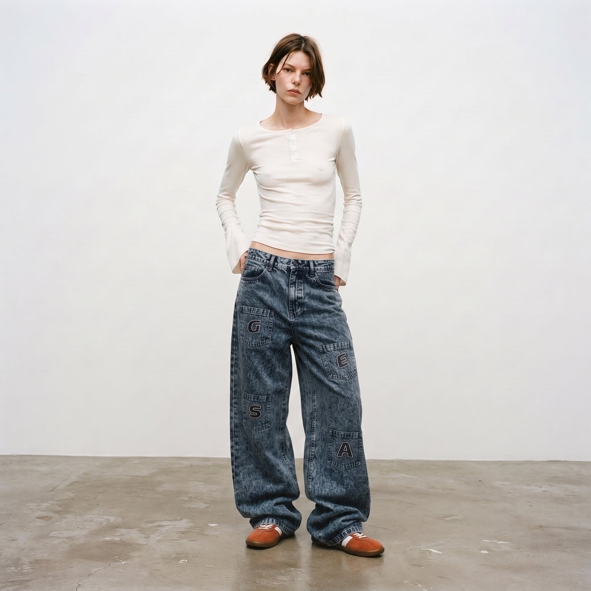 LVD Women's Multi-Pocket Letter Patch Baggy Skate Jeans