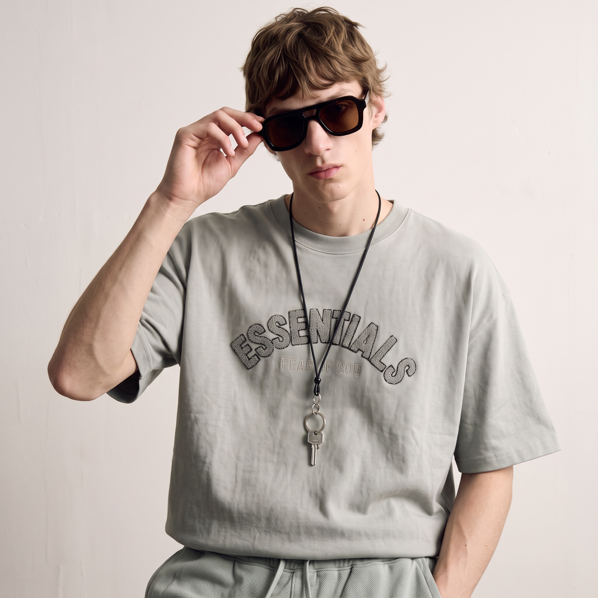 Fear of God | Essentials Men's Chenille Logo Oversized T-Shirt and Shorts Co-Ord Set