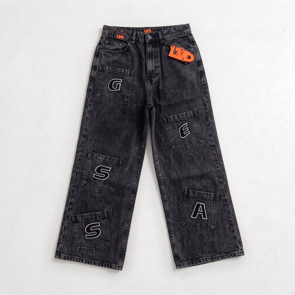 LVD Women's Multi-Pocket Letter Patch Baggy Skate Jeans