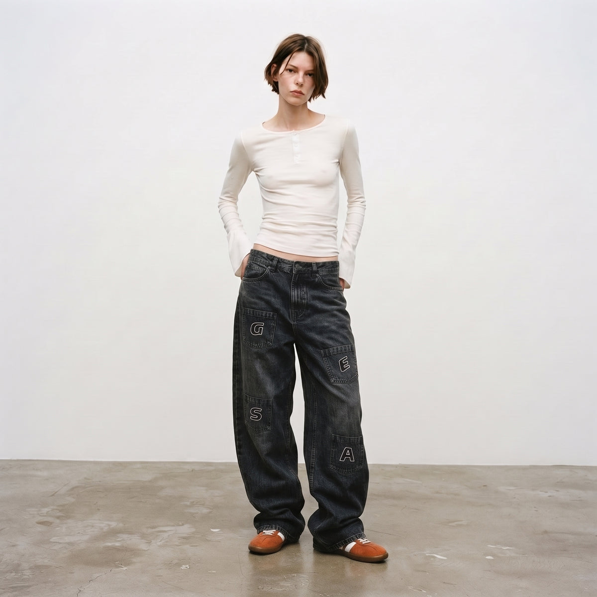 LVD Women's Multi-Pocket Letter Patch Baggy Skate Jeans