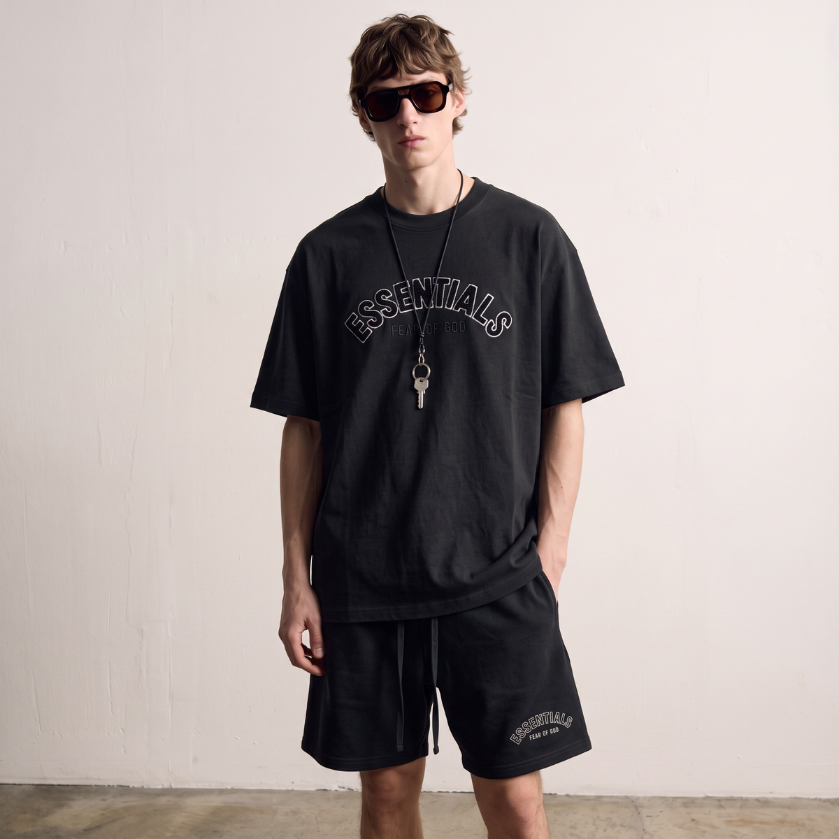 Fear of God | Essentials Men's Chenille Logo Oversized T-Shirt and Shorts Co-Ord Set