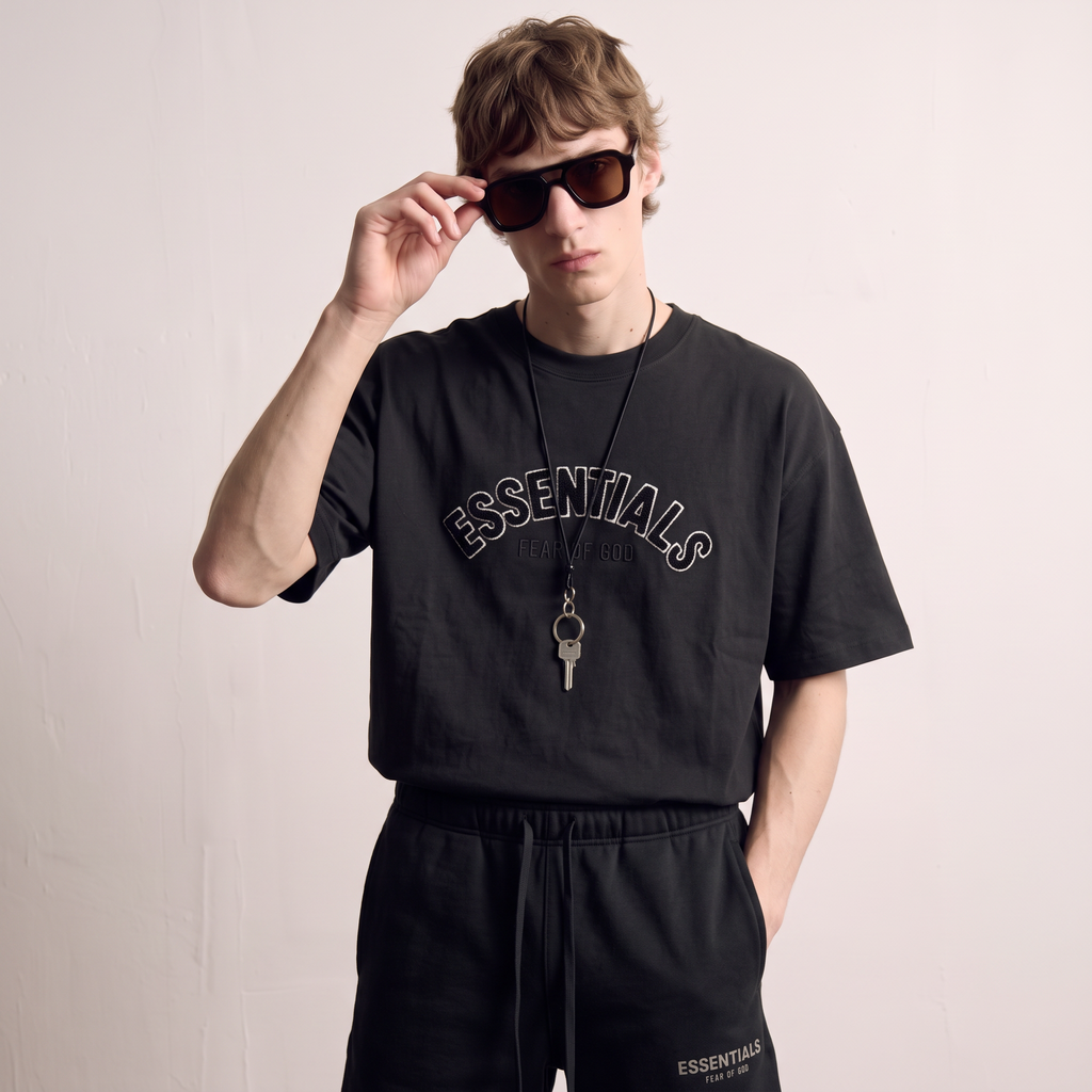 Fear of God | Essentials Men's Chenille Logo Oversized T-Shirt and Shorts Co-Ord Set