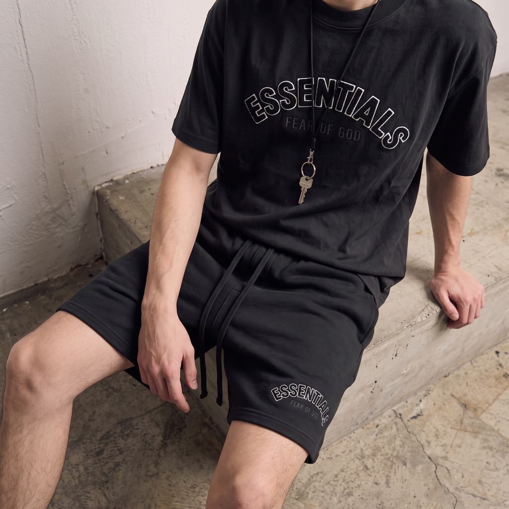 Fear of God | Essentials Men's Chenille Logo Oversized T-Shirt and Shorts Co-Ord Set