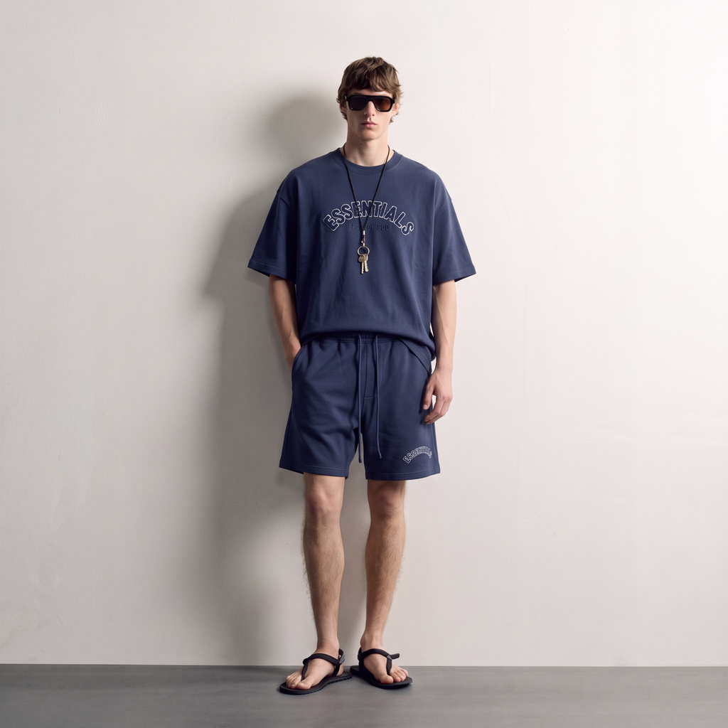 Fear of God | Essentials Men's Chenille Logo Oversized T-Shirt and Shorts Co-Ord Set