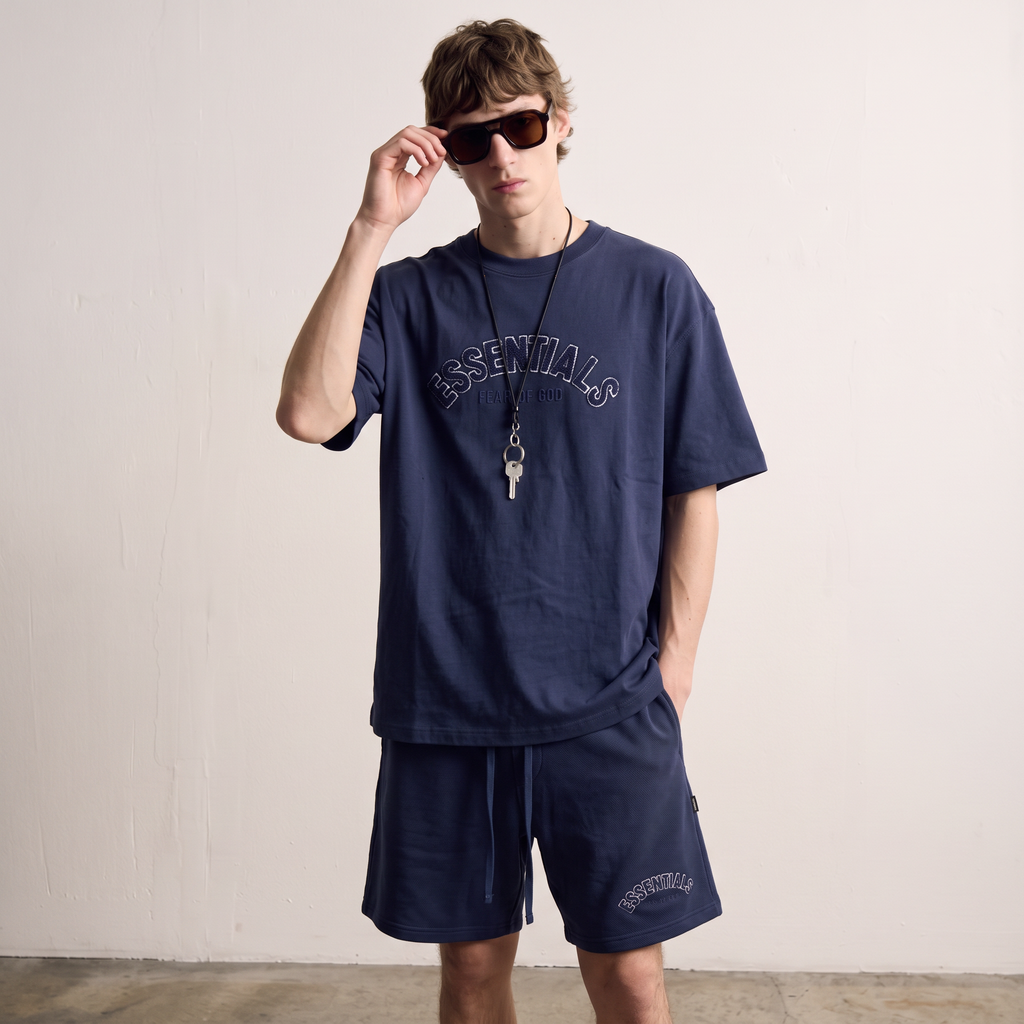 Fear of God | Essentials Men's Chenille Logo Oversized T-Shirt and Shorts Co-Ord Set