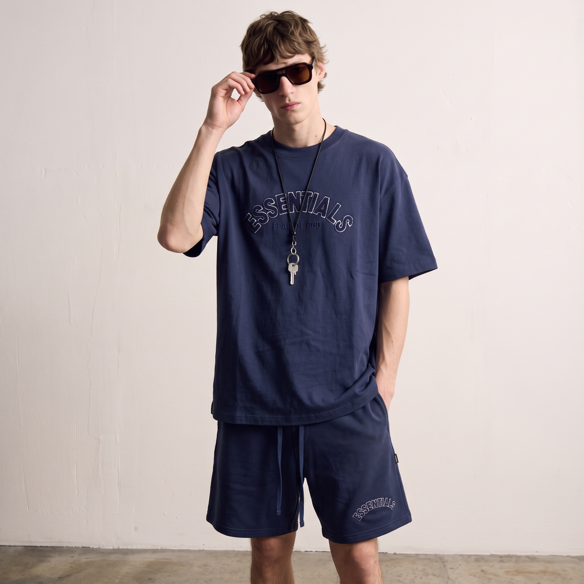 Fear of God | Essentials Men's Chenille Logo Oversized T-Shirt and Shorts Co-Ord Set