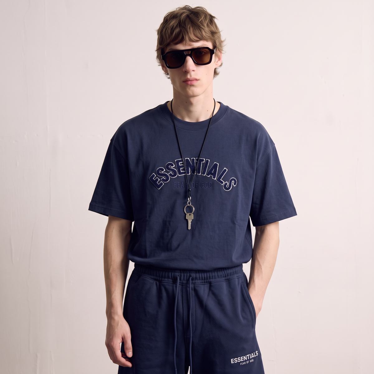 Fear of God | Essentials Men's Chenille Logo Oversized T-Shirt and Shorts Co-Ord Set