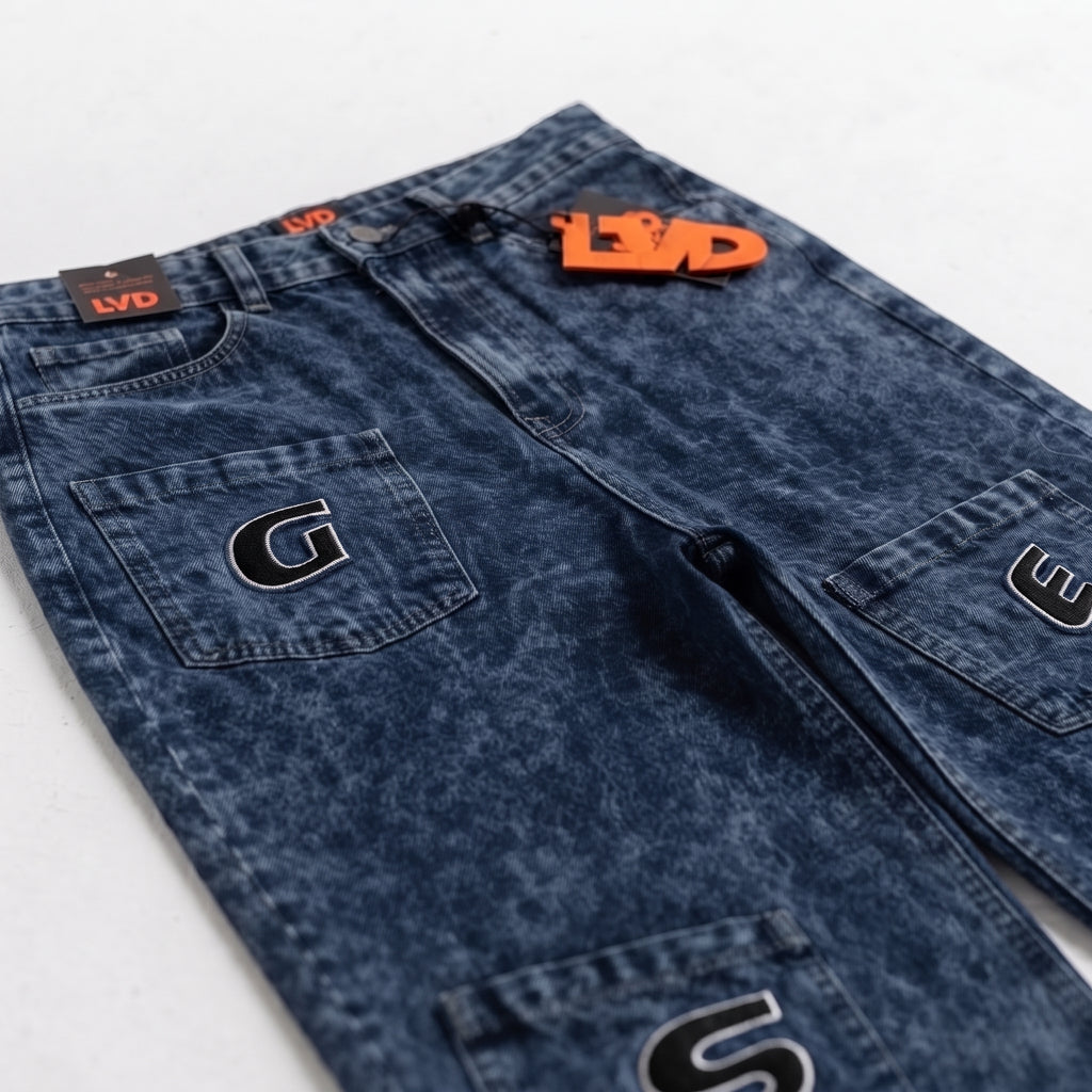 LVD Women's Multi-Pocket Letter Patch Baggy Skate Jeans