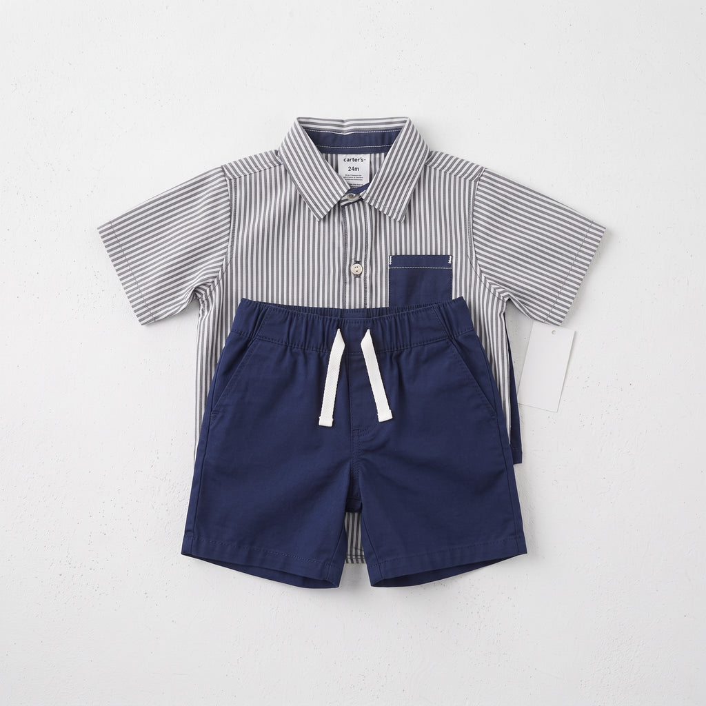 Carter's Toddler Boy 2-Piece Striped Button-Front Shirt & Pull-On Shorts Set