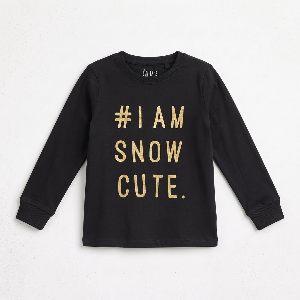 Next Girls' "I Am Snow Cute" Metallic Graphic Long Sleeve T-Shirt - Jet Black