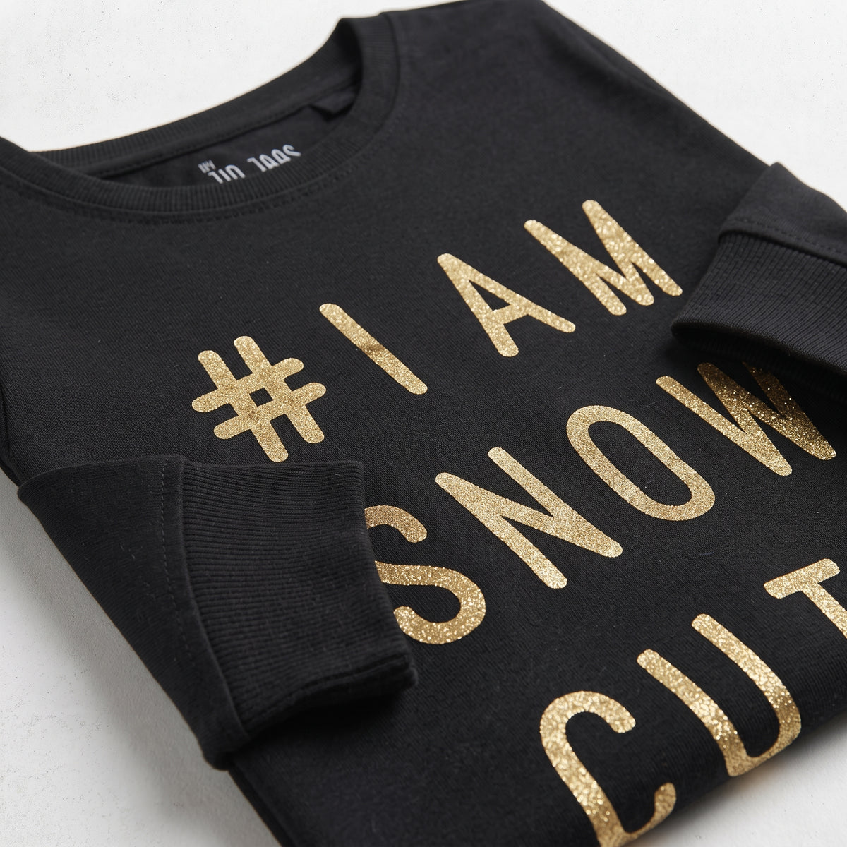 Next Girls' "I Am Snow Cute" Metallic Graphic Long Sleeve T-Shirt - Jet Black