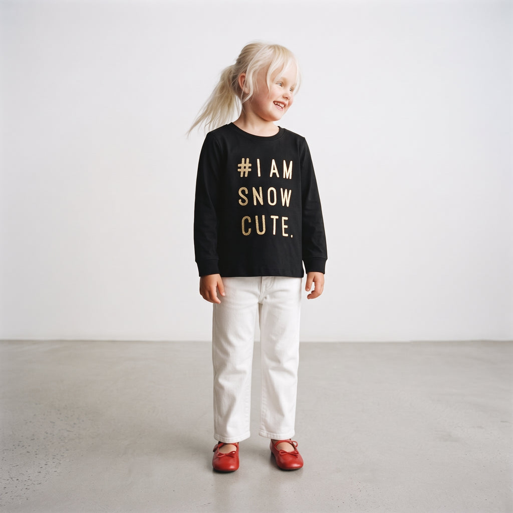 Next Girls' "I Am Snow Cute" Metallic Graphic Long Sleeve T-Shirt - Jet Black