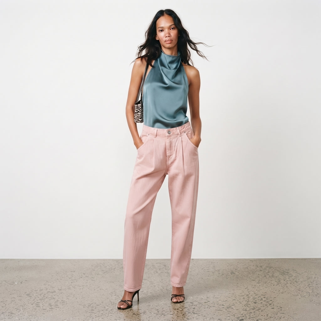 Mango Women's Pleated High-Waist Balloon Jeans - Pastel Blush