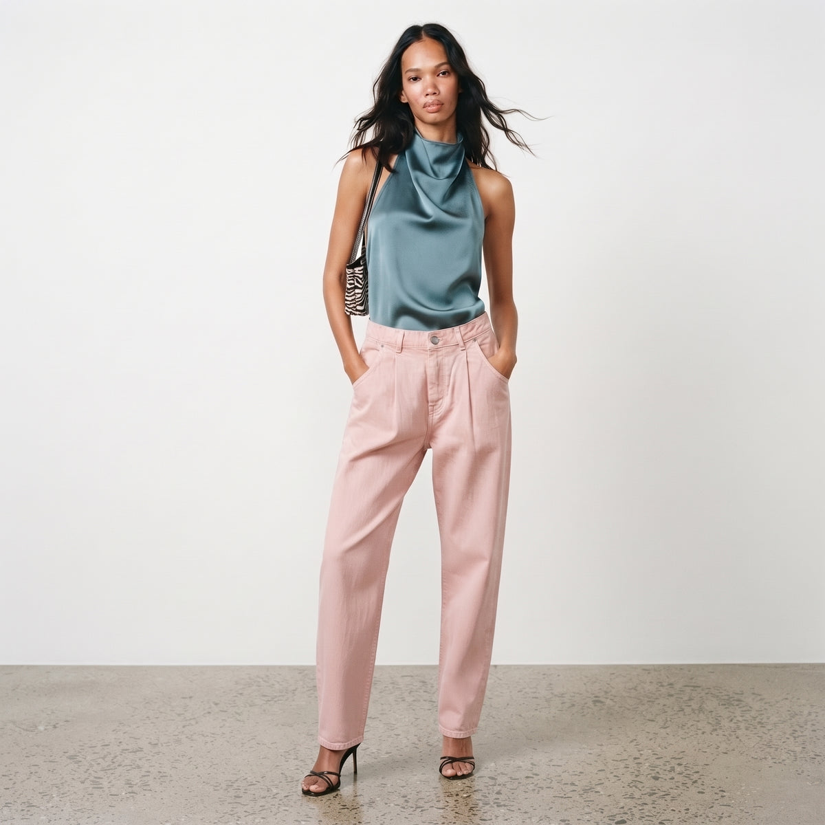 Mango Women's Pleated High-Waist Balloon Jeans - Pastel Blush