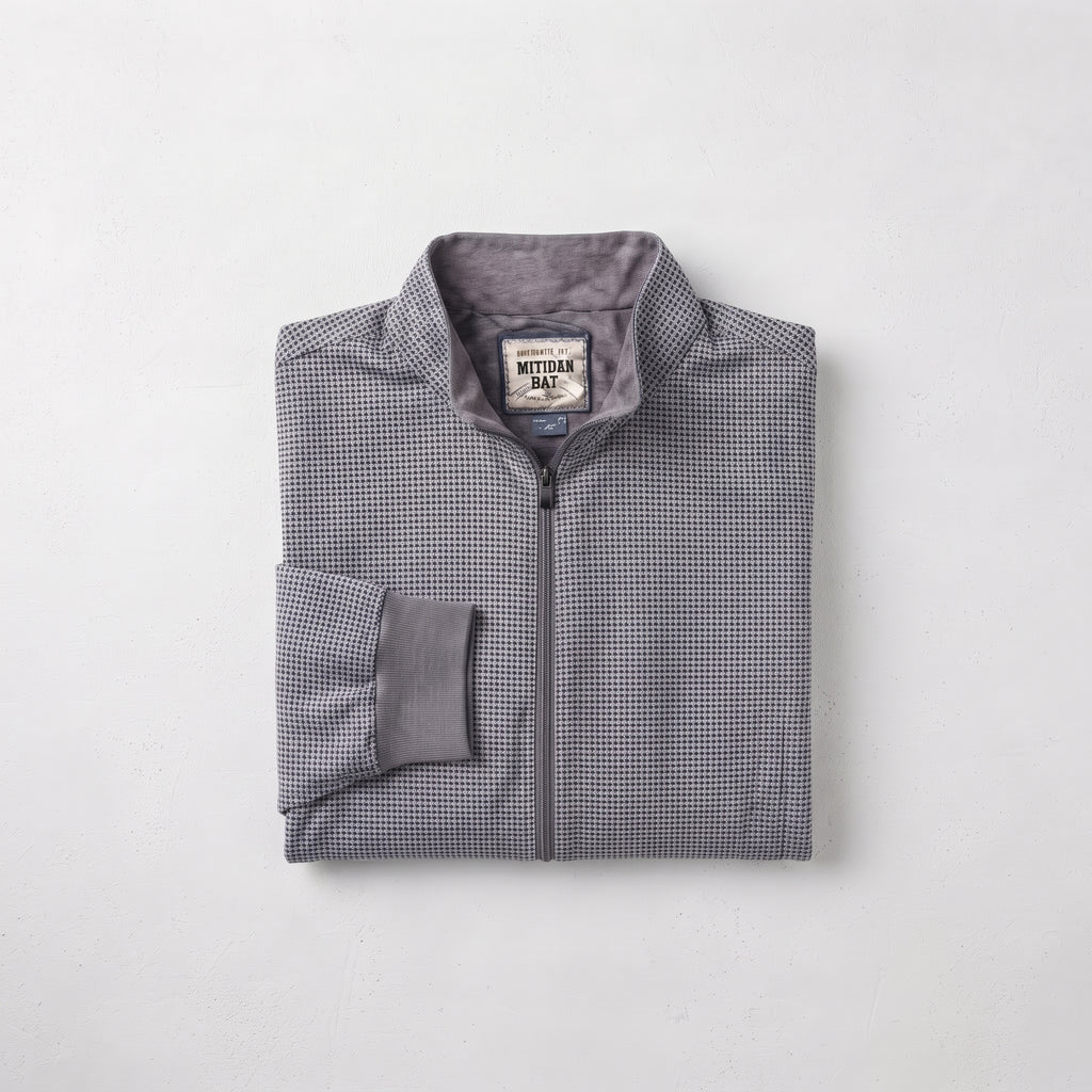 Bottoms Out Men's Micro-Waffle Zip-Up Track Bomber Jacket - Hounds Grey