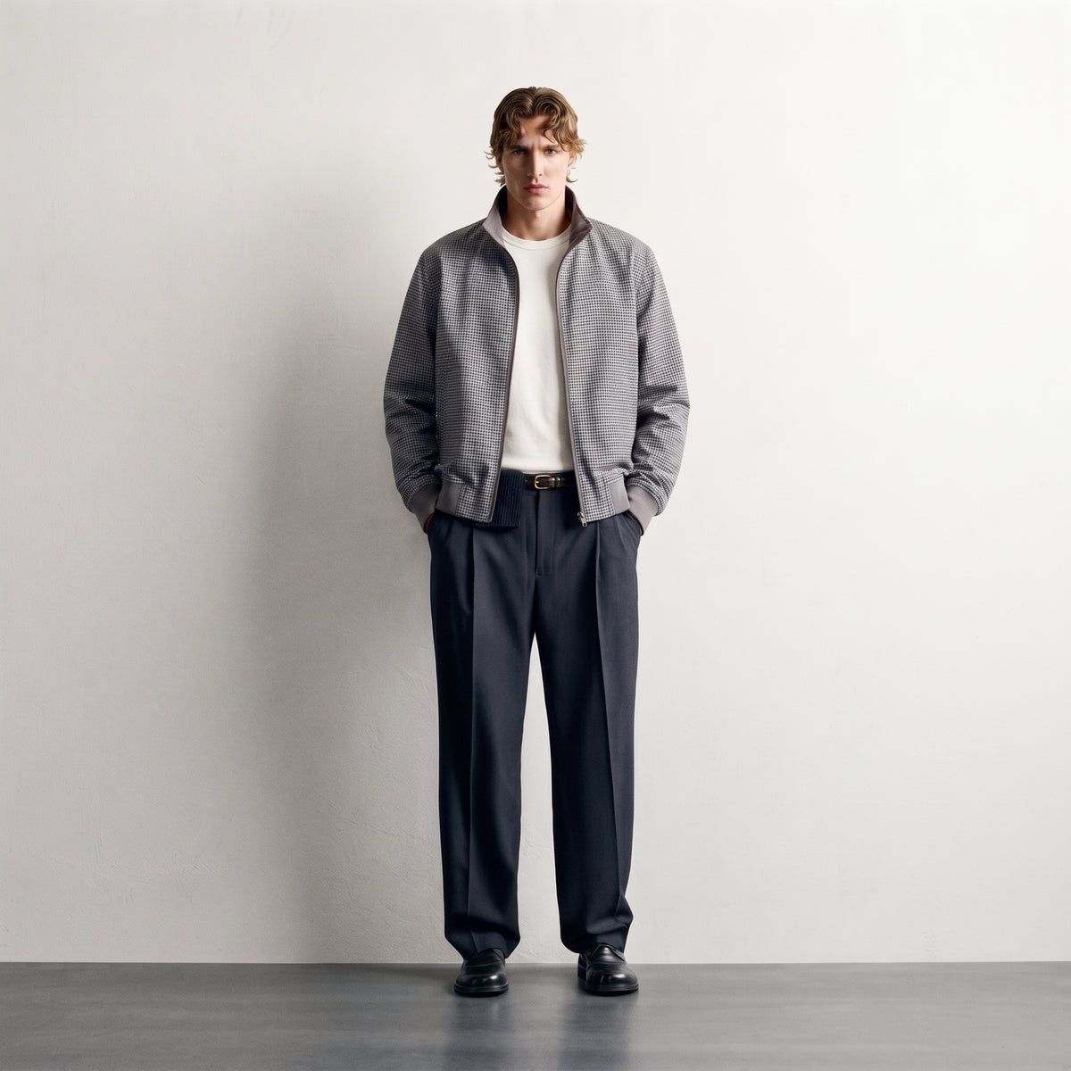 Bottoms Out Men's Micro-Waffle Zip-Up Track Bomber Jacket - Hounds Grey