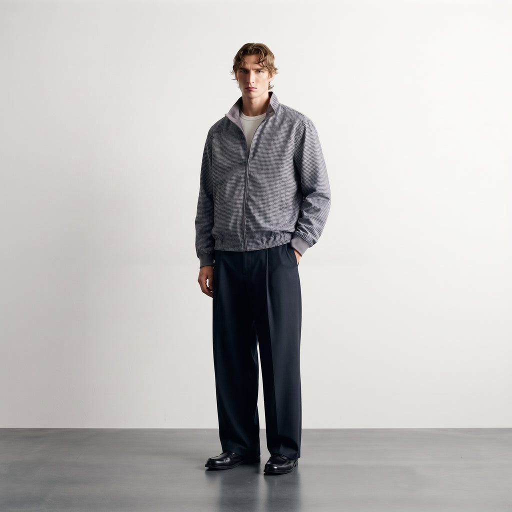 Bottoms Out Men's Micro-Waffle Zip-Up Track Bomber Jacket - Hounds Grey