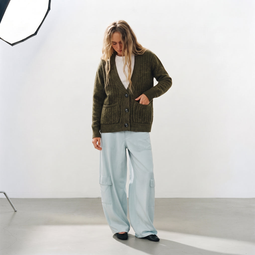 Kohl's Women's Ribbed Knit V-Neck Button-Front Cardigan