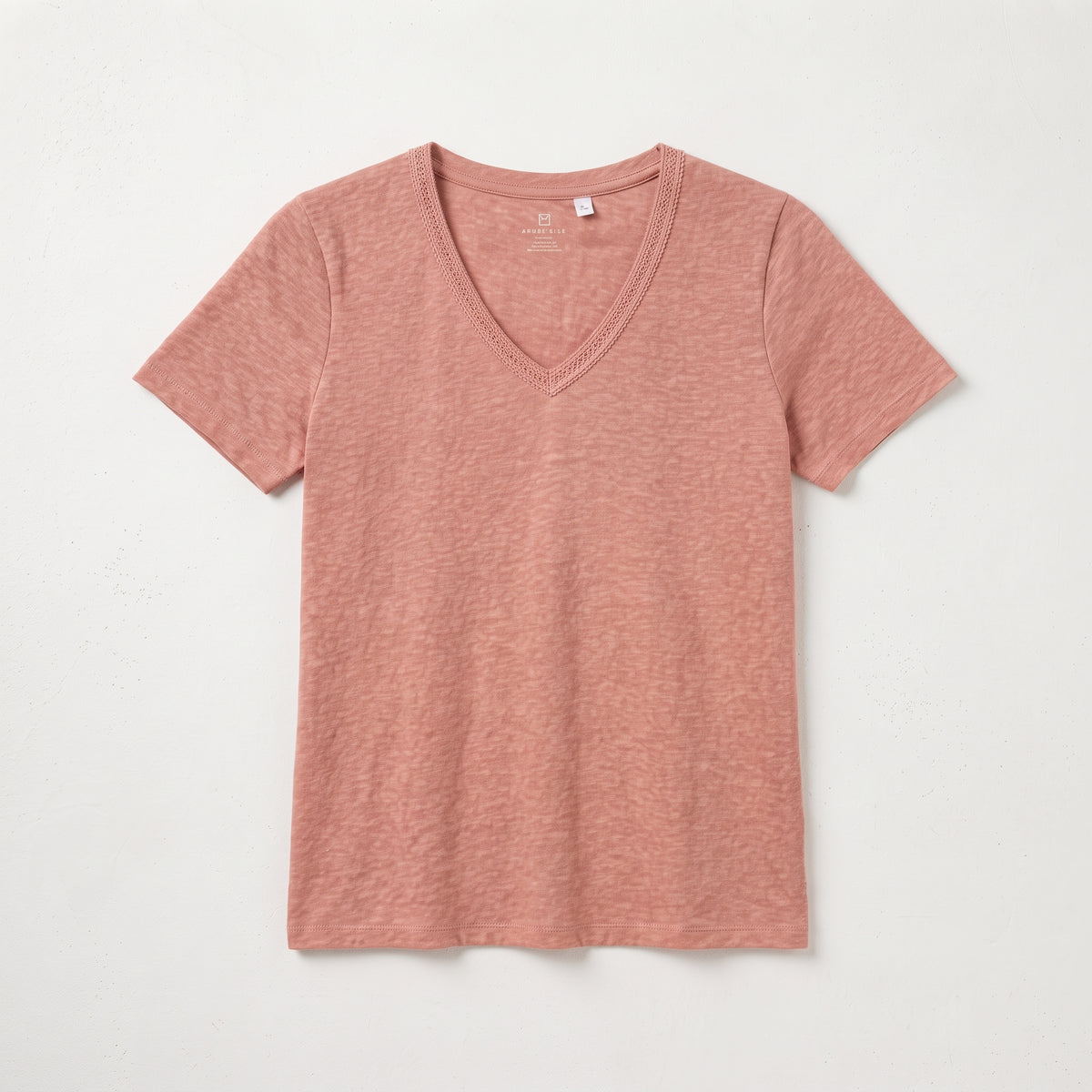 Cortefiel Women's Slub Cotton V-Neck T-Shirt