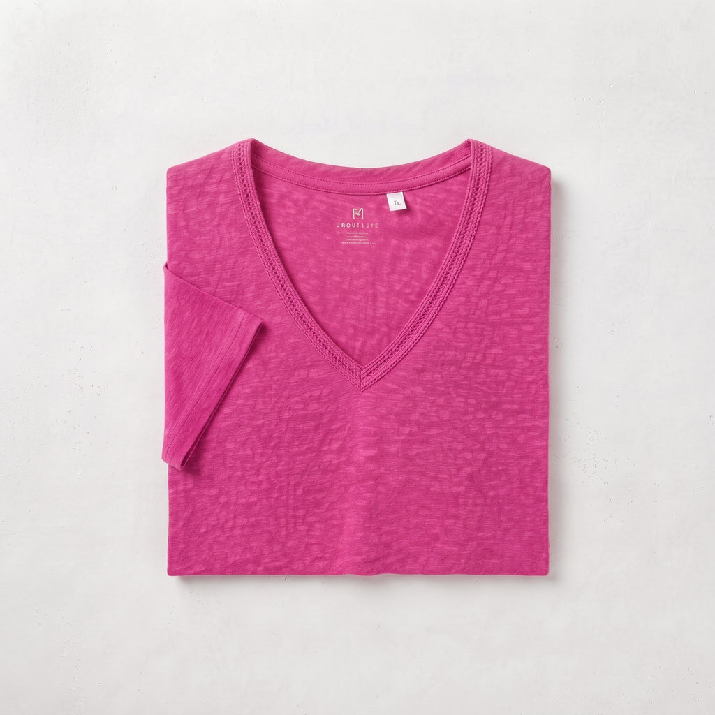 Cortefiel Women's Slub Cotton V-Neck T-Shirt