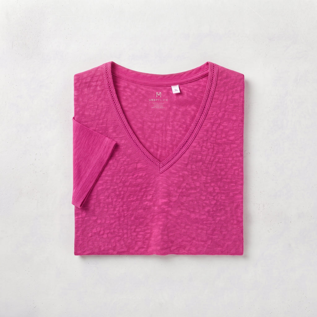 Cortefiel Women's Slub Cotton V-Neck T-Shirt