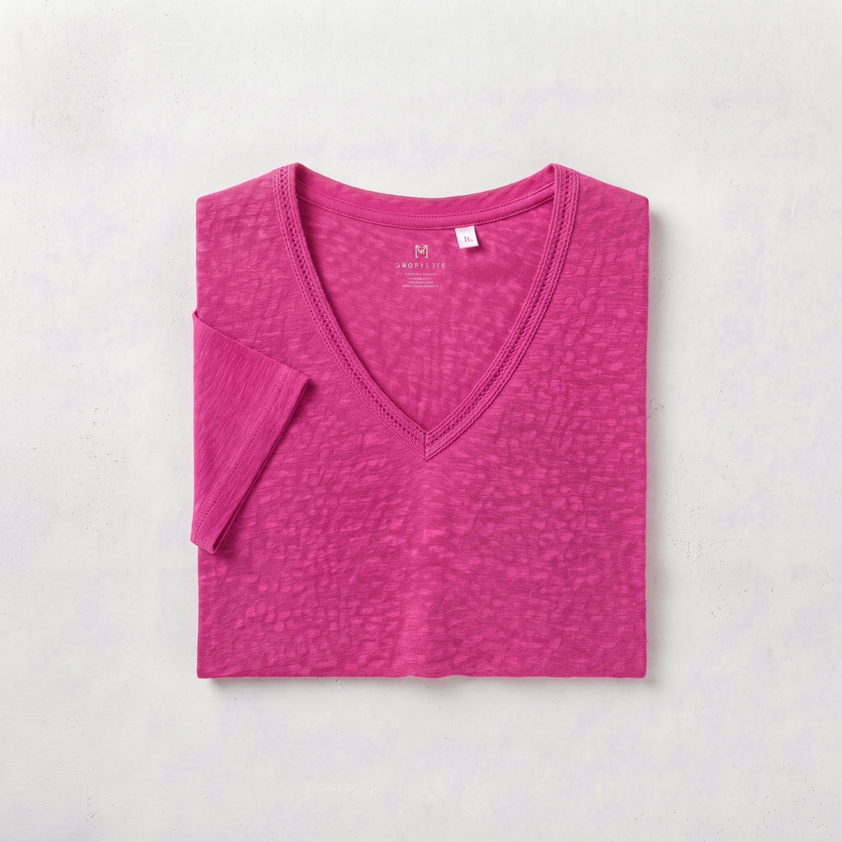 Cortefiel Women's Slub Cotton V-Neck T-Shirt