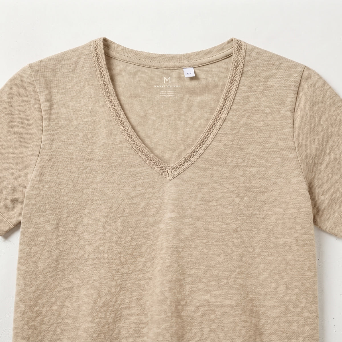 Cortefiel Women's Slub Cotton V-Neck T-Shirt
