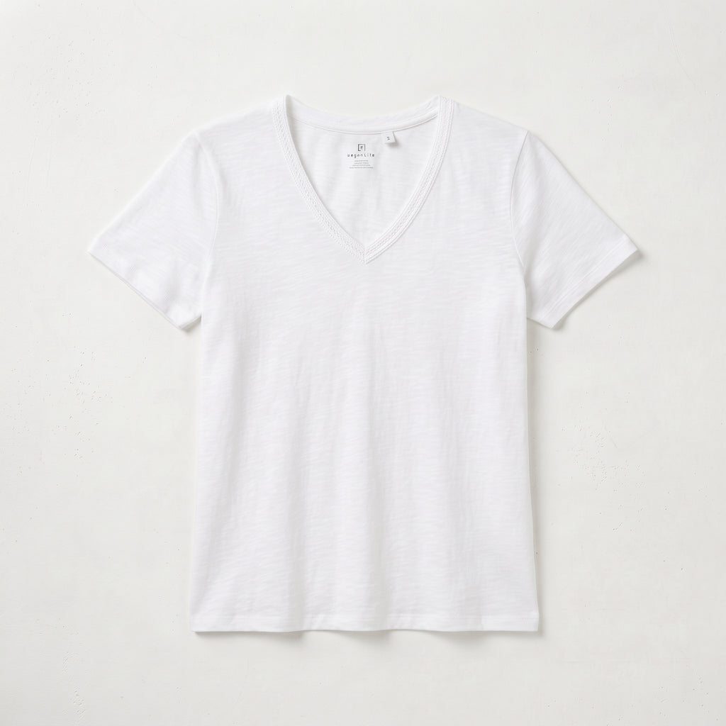 Cortefiel Women's Slub Cotton V-Neck T-Shirt