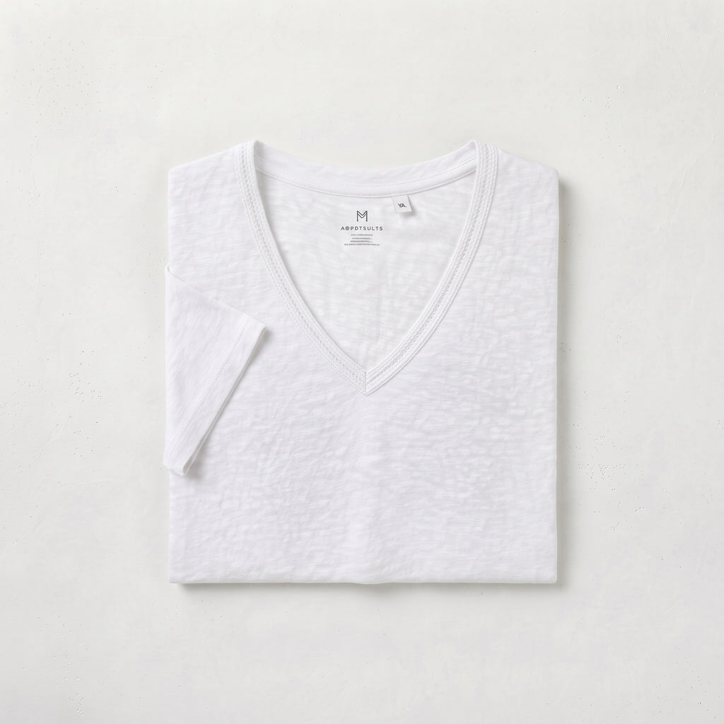 Cortefiel Women's Slub Cotton V-Neck T-Shirt