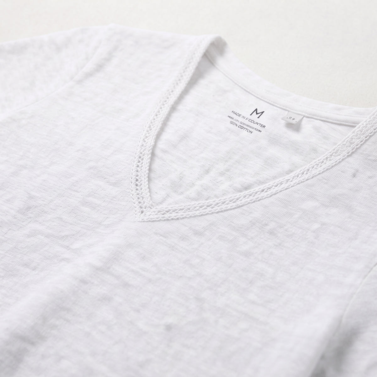 Cortefiel Women's Slub Cotton V-Neck T-Shirt