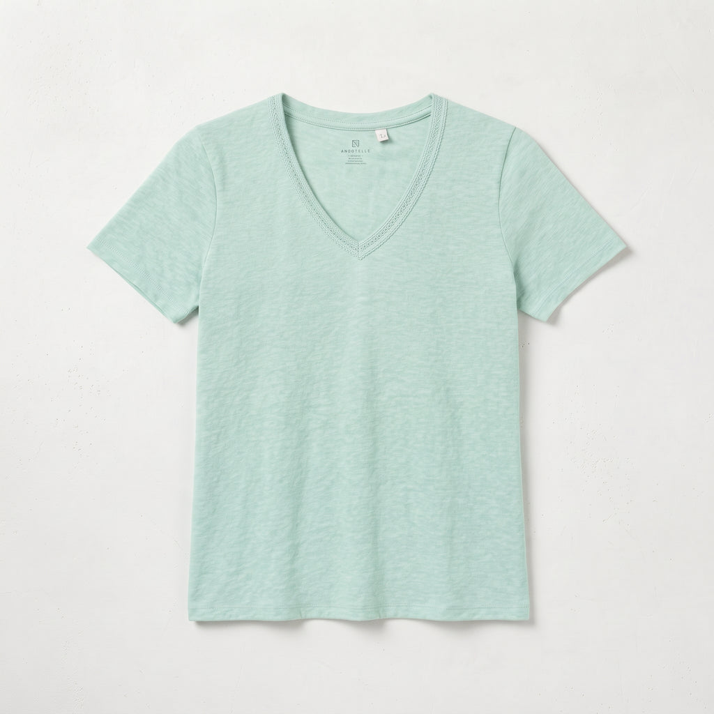 Cortefiel Women's Slub Cotton V-Neck T-Shirt