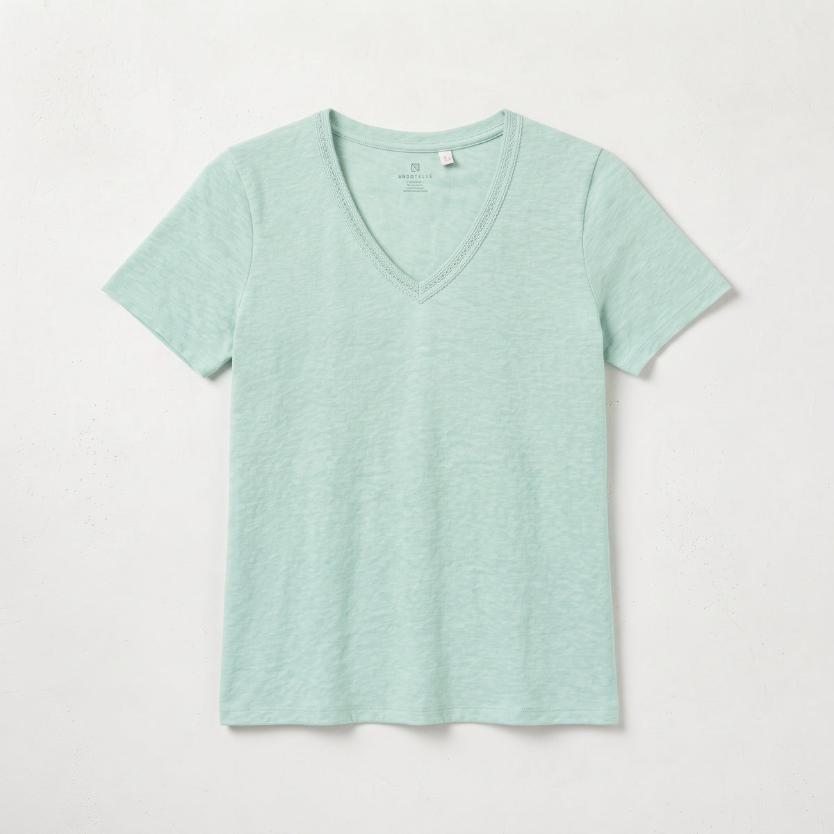 Cortefiel Women's Slub Cotton V-Neck T-Shirt