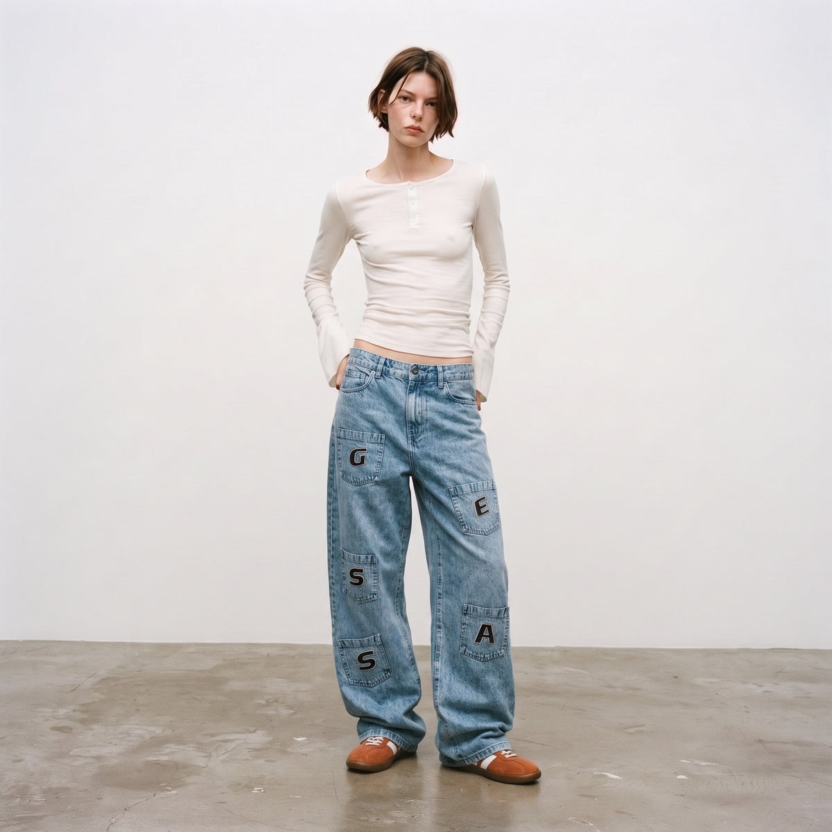 LVD Women's Multi-Pocket Letter Patch Baggy Skate Jeans