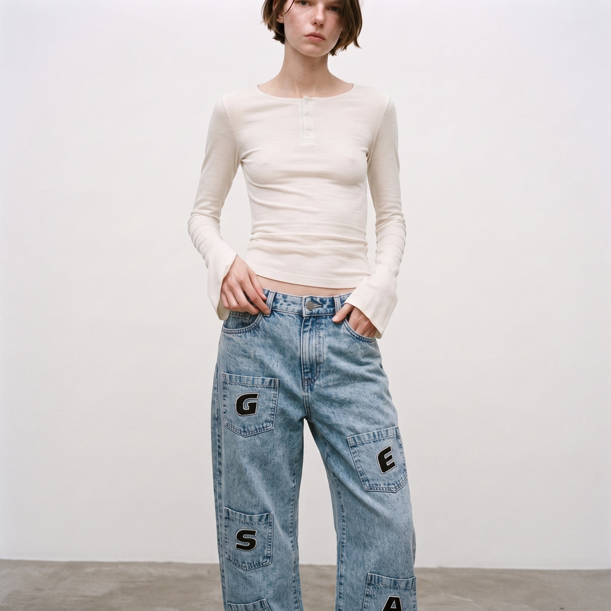 LVD Women's Multi-Pocket Letter Patch Baggy Skate Jeans