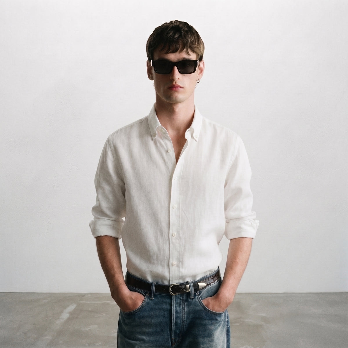 Zara Men's Linen-Cotton Blend Button-Down Long Sleeve Shirt