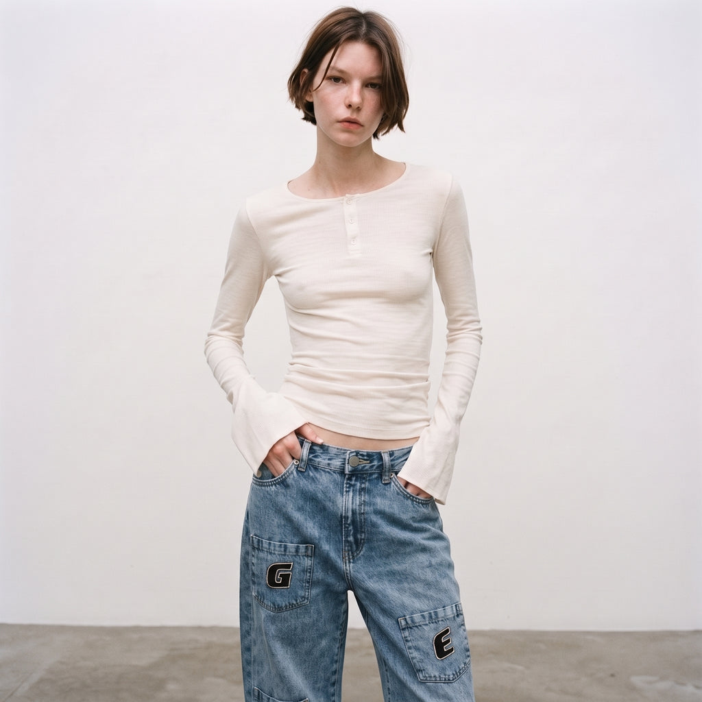 LVD Women's Multi-Pocket Letter Patch Baggy Skate Jeans
