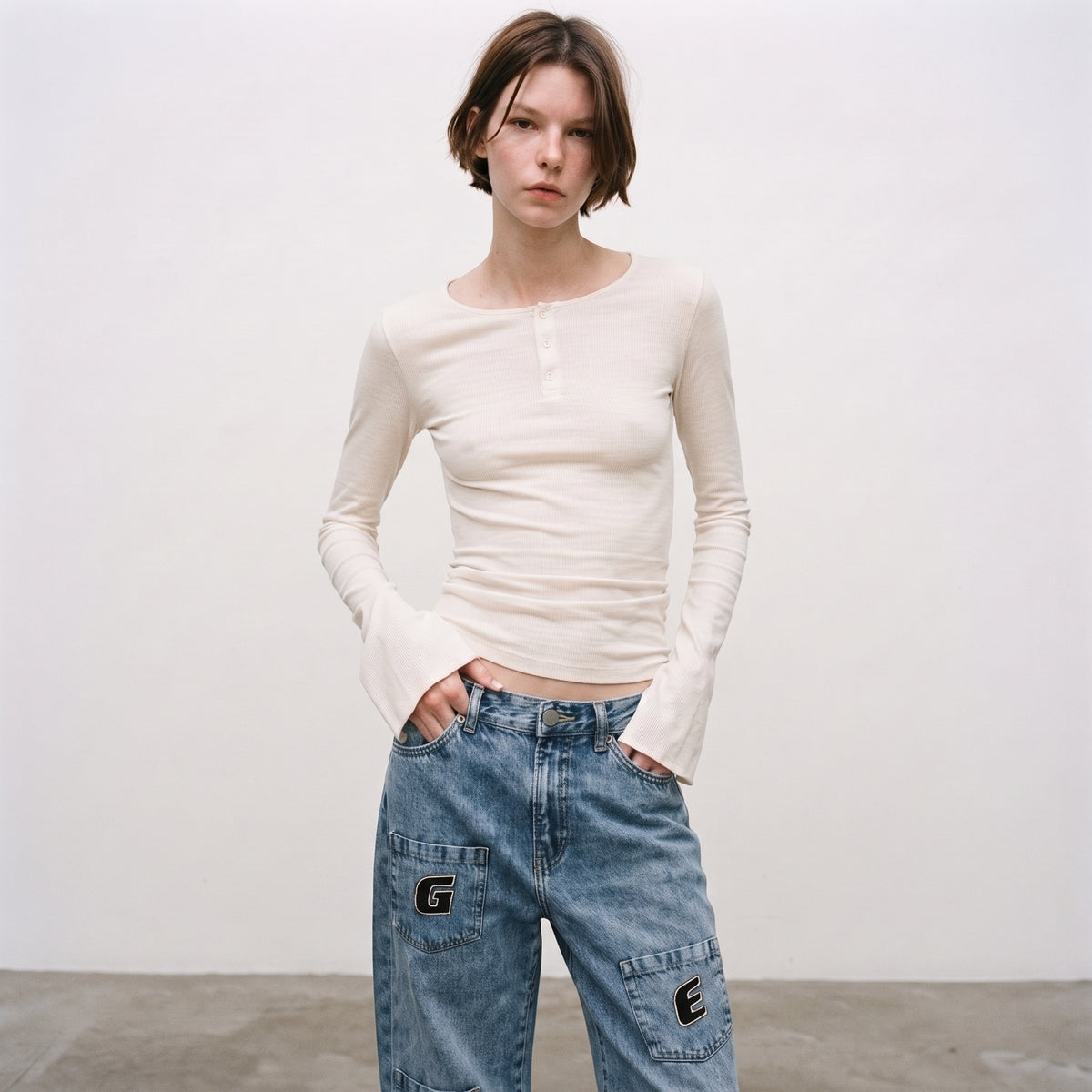 LVD Women's Multi-Pocket Letter Patch Baggy Skate Jeans
