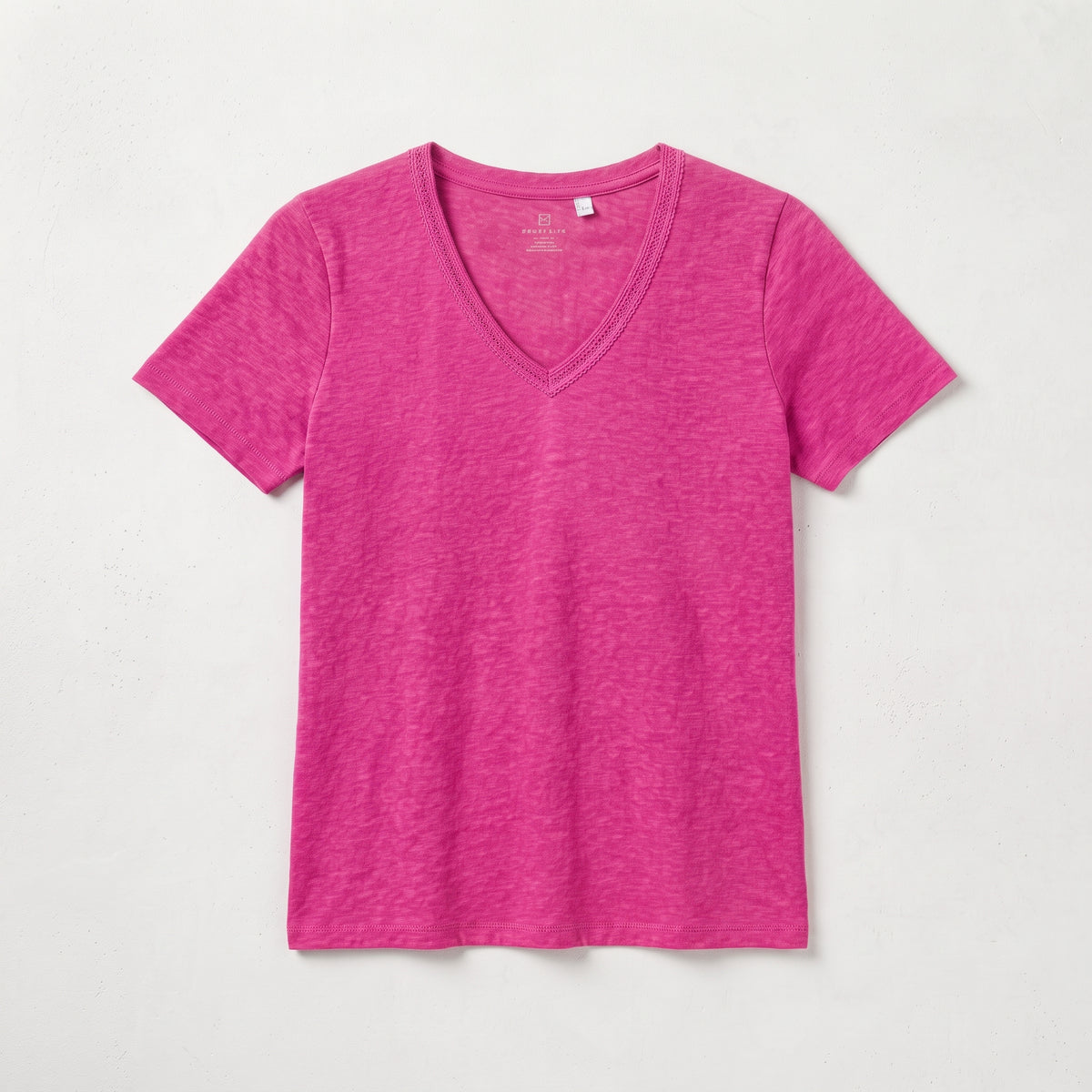Cortefiel Women's Slub Cotton V-Neck T-Shirt
