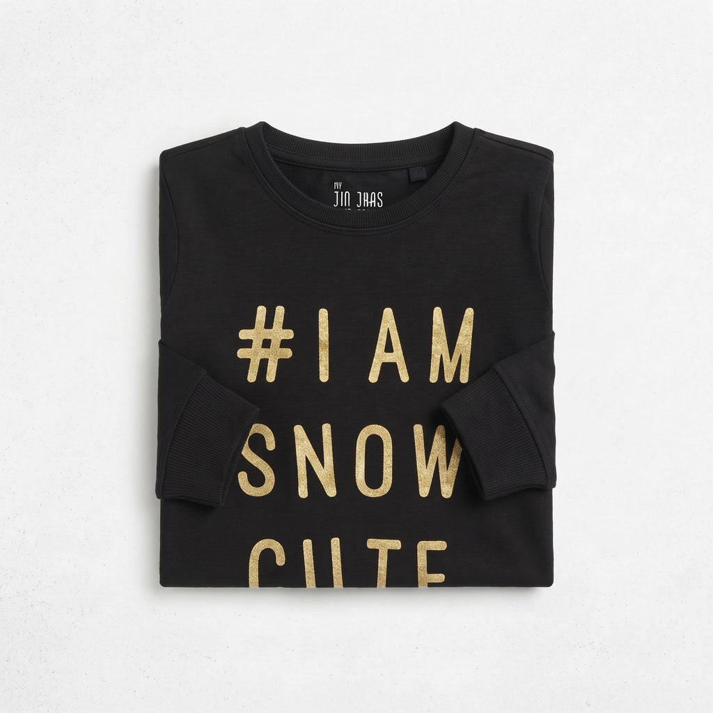 Next Girls' "I Am Snow Cute" Metallic Graphic Long Sleeve T-Shirt - Jet Black