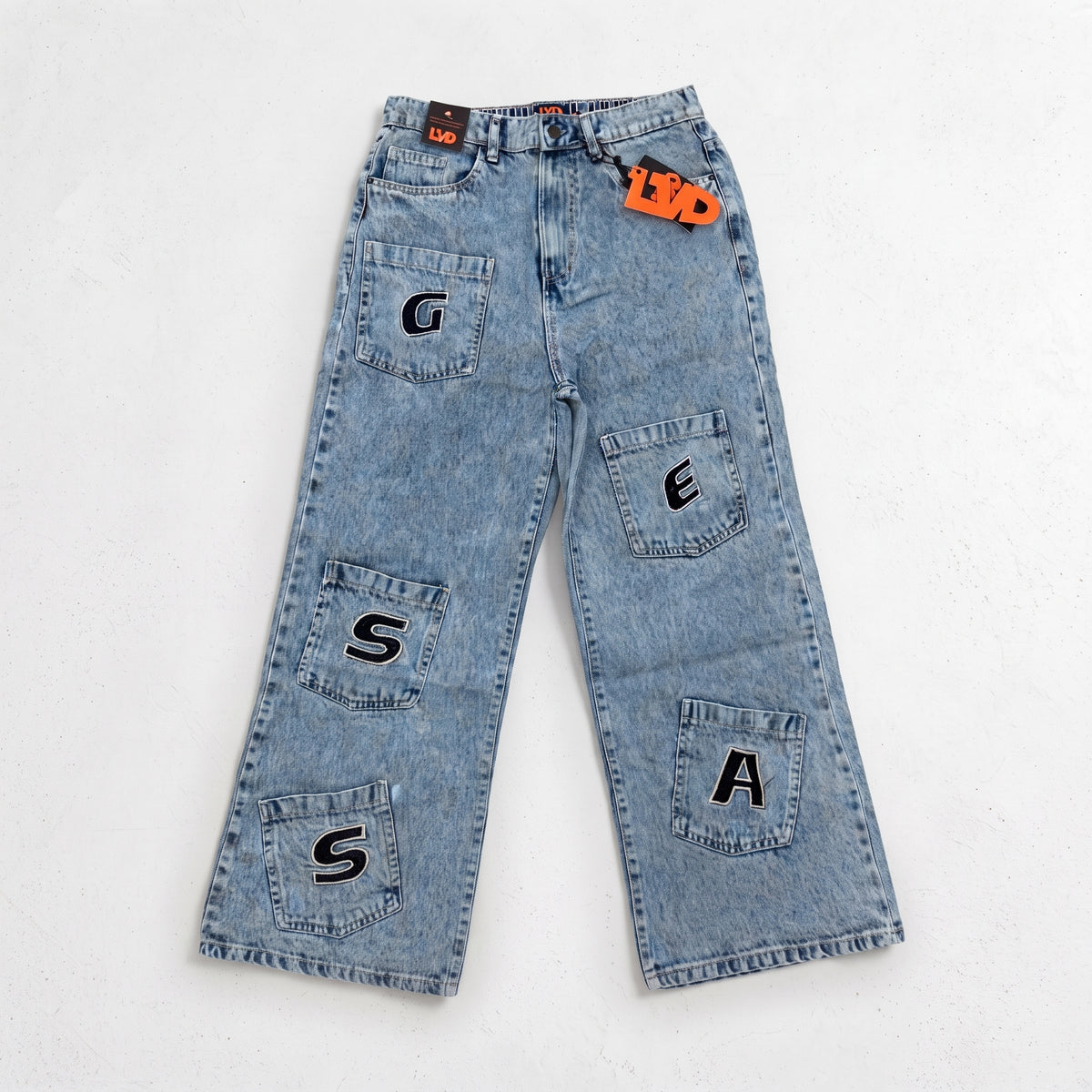 LVD Women's Multi-Pocket Letter Patch Baggy Skate Jeans