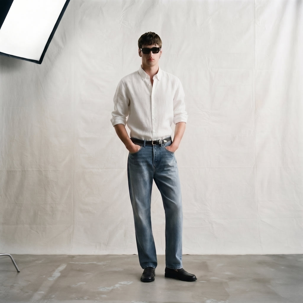 Zara Men's Linen-Cotton Blend Button-Down Long Sleeve Shirt