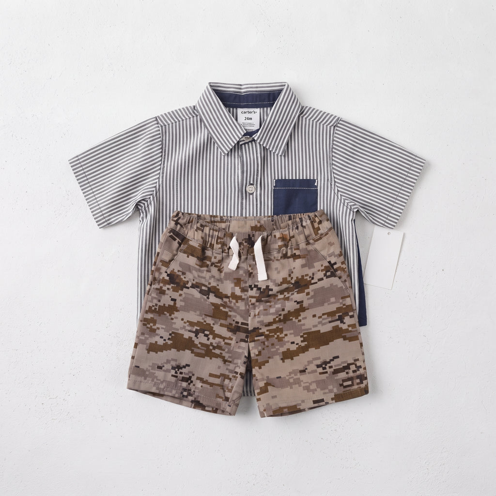 Carter's Toddler Boy 2-Piece Striped Button-Front Shirt & Pull-On Shorts Set